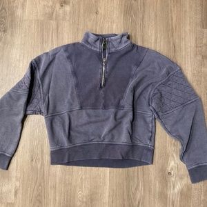 Navy half zip cropped crew neck sweatshirt